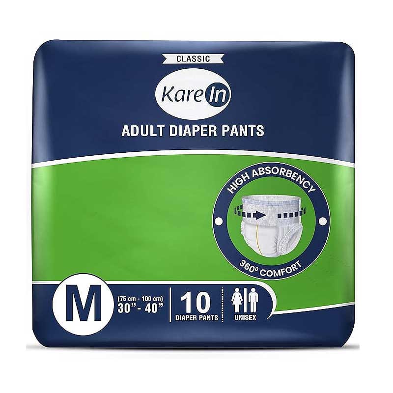 KareIn Classic Adult Diaper Pants, Medium 75 - 100 Cm (30"- 40"), Unisex, Leakproof, Elastic Waist, Wetness Indicator, 10 Count