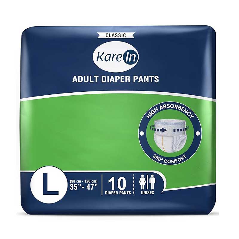 KareIn Classic Adult Diaper Pants, Large 90-120 Cm (35"- 47"), Unisex, Leakproof, Elastic Waist, Wetness Indicator, 10 Count