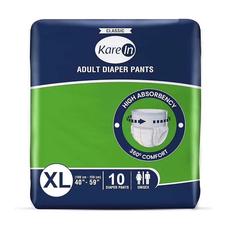 KareIn Classic Adult Diaper Pants, Extra Large 100 - 150 Cm (40"- 59"), Unisex, Leakproof, Elastic Waist, Wetness Indicator, 10 Count