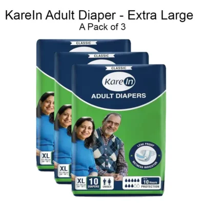 KareIn Classic Adult Diapers, Extra Large, Waist Size 127-165 Cm (50"-65"), Tape Style, Unisex, High Absorbency, Leak Proof, Wetness Indicator, 10 Count